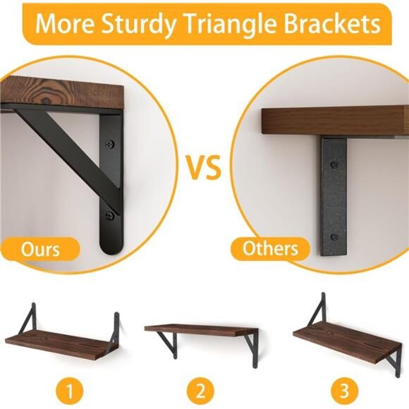 Floating Shelves for Wall, Different Sizes Dark Carbonized Pine Wall Shelves - Picture 4 of 8